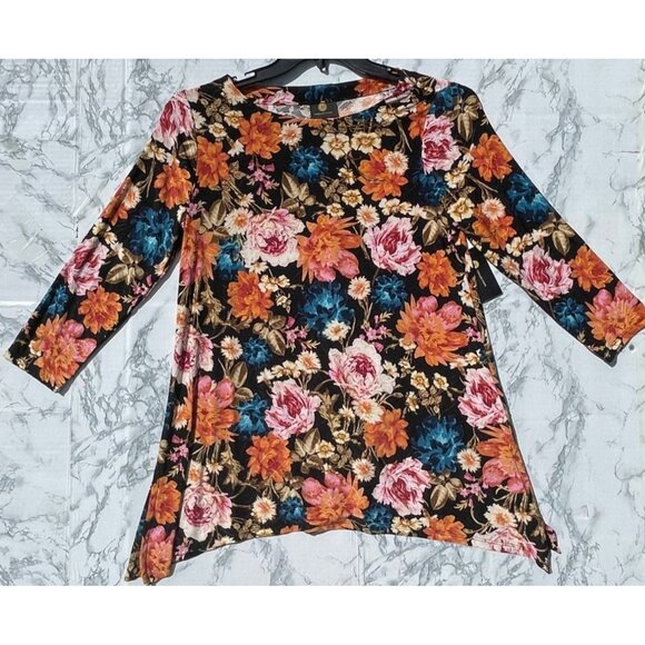 JM Collection Womens Size Small Top Floral Print Jacquard Knit - Picture 1 of 11